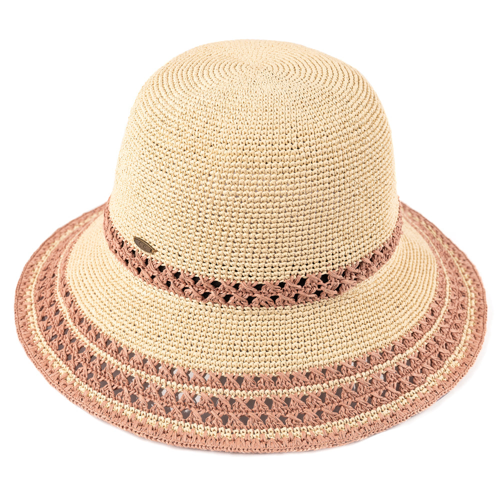 C.C Handmade Paper Crochet Cloche Hat In Multi Stripe Colors 100% Paper