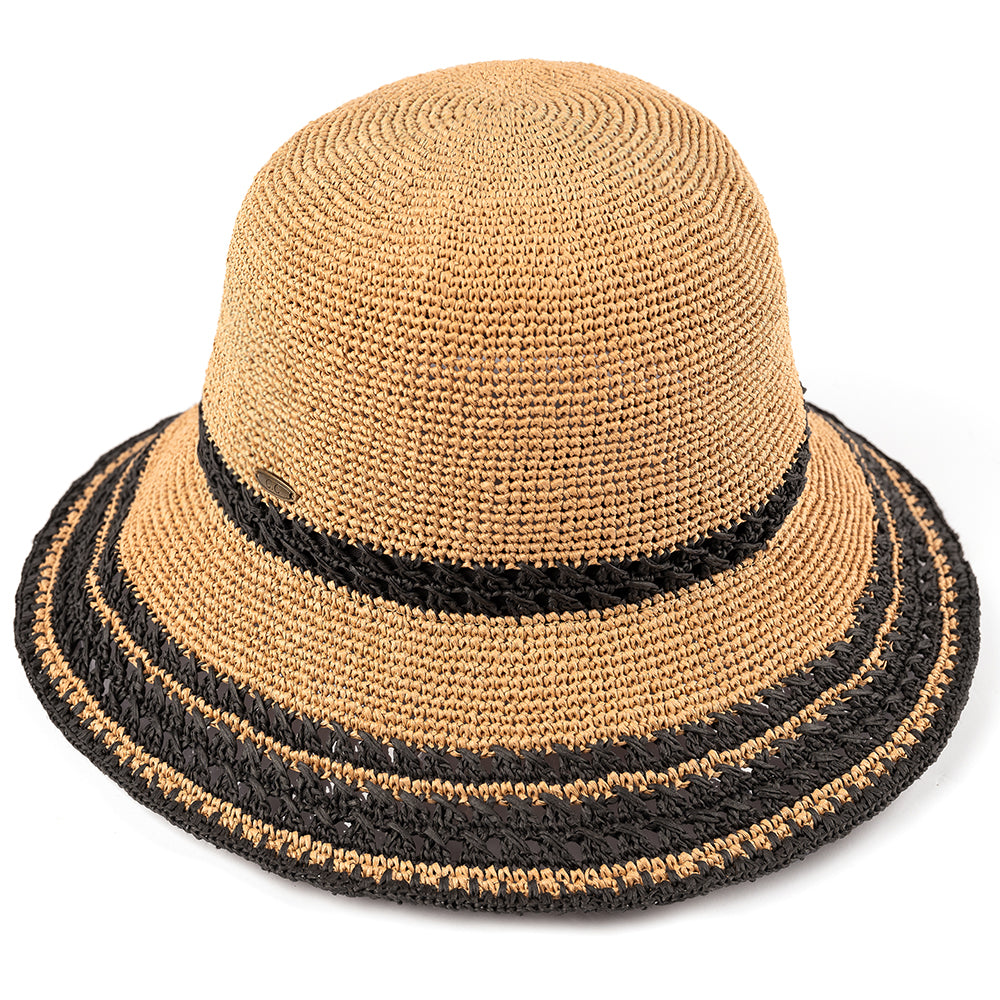 C.C Handmade Paper Crochet Cloche Hat In Multi Stripe Colors 100% Paper