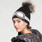 C.C Goggles Pattern Rhinestones Beanie With Real Fur Pom