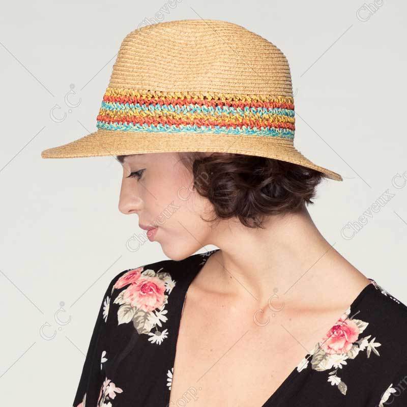 C.C Paper Straw Hat With Multi Color Knot Band 80% Paper Straw 20% Polyester