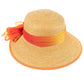 C.C Natural Paper Brim Hat With **Ombre Color Chiffon Sash Bow Sun Hat 88% Paper 12% Polyester