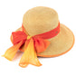 C.C Natural Paper Brim Hat With **Ombre Color Chiffon Sash Bow Sun Hat 88% Paper 12% Polyester
