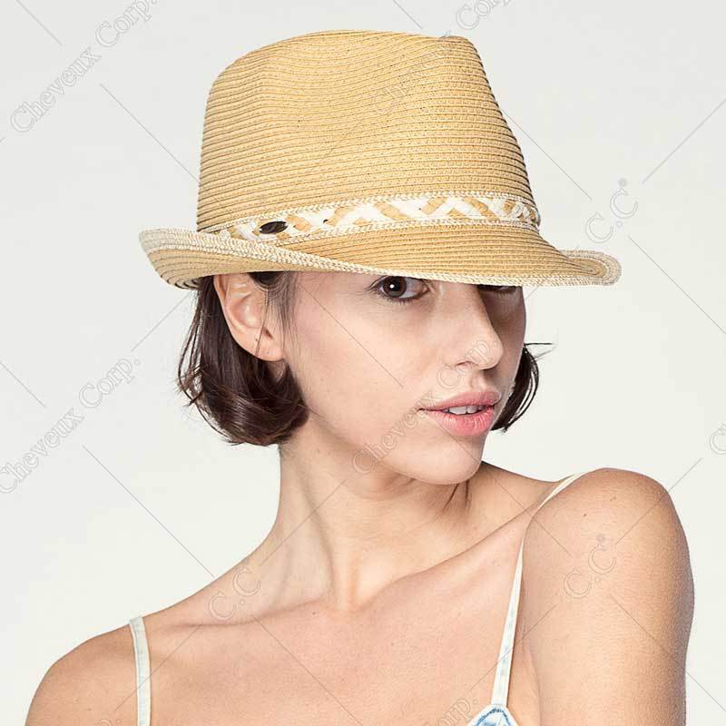 C.C Paper Straw Fedora Hat With Zigzag Pattern Band 80% Paper Straw 20% Polyester