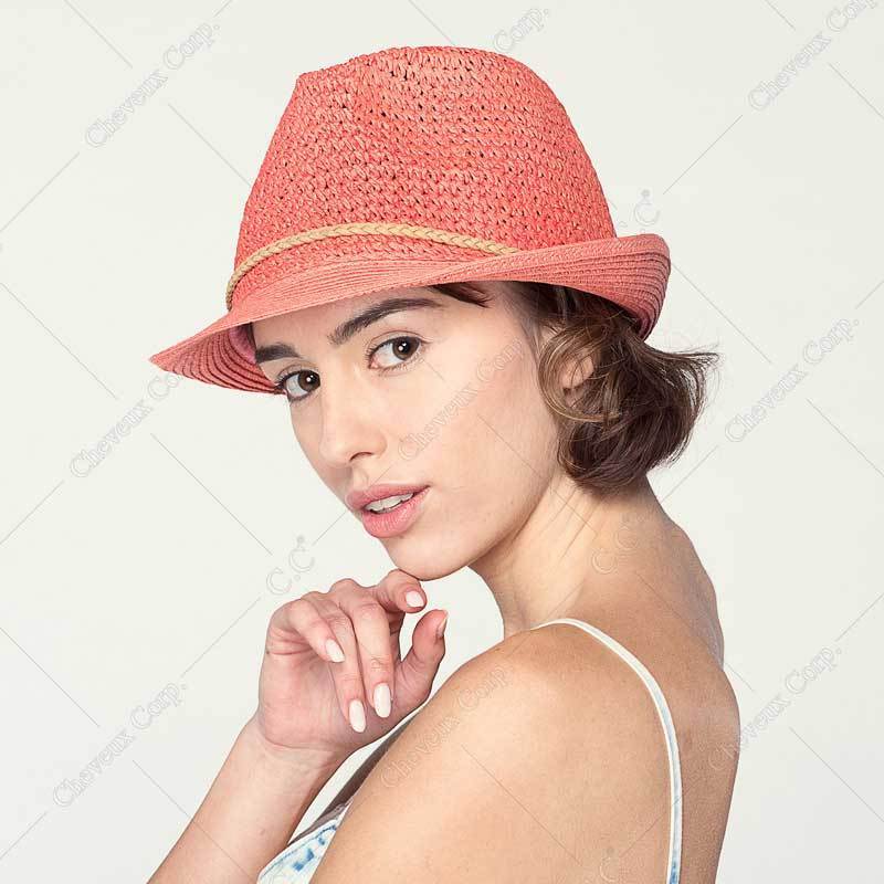 C.C Paper Straw Fedora Hat With Natural Straw Band 95% Paper Straw 5% Polyester