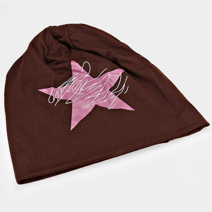 Purple , Brown Star Light Polyester Beanie