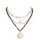 Black Stone Embellished Evil Eye Pendant Multi Layered Bib Necklace. Beautifully crafted design adds a gorgeous glow to any outfit. Jewelry that fits your lifestyle! Perfect Birthday Gift, Anniversary Gift, Mother's Day Gift, Anniversary Gift, Graduation Gift, Prom Jewelry, Just Because Gift, Thank you Gift.