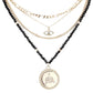 Black Stone Embellished Evil Eye Pendant Multi Layered Bib Necklace. Beautifully crafted design adds a gorgeous glow to any outfit. Jewelry that fits your lifestyle! Perfect Birthday Gift, Anniversary Gift, Mother's Day Gift, Anniversary Gift, Graduation Gift, Prom Jewelry, Just Because Gift, Thank you Gift.