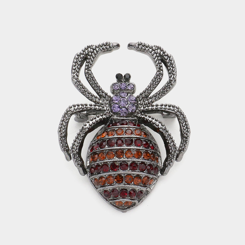 Red Stone Embellished Spider Pin Brooch