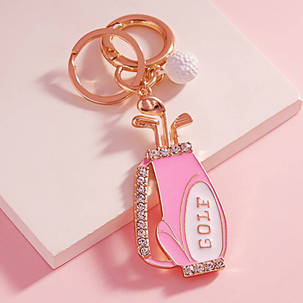 Pink Stone Paved Enamel Golf Bag Keychain
