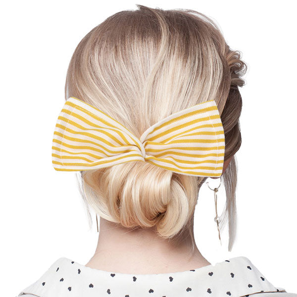 Yellow Striped Deft Bun Maker Hair Band. Deft Bun Maker Hair Band making you feel extra glamorous. Push back your hair with this pretty Bun Maker Hair Band, add a pop of color to any plain outfit! Be ready to receive compliments. Be the ultimate trendsetter wearing this chic headband with all your stylish outfits!