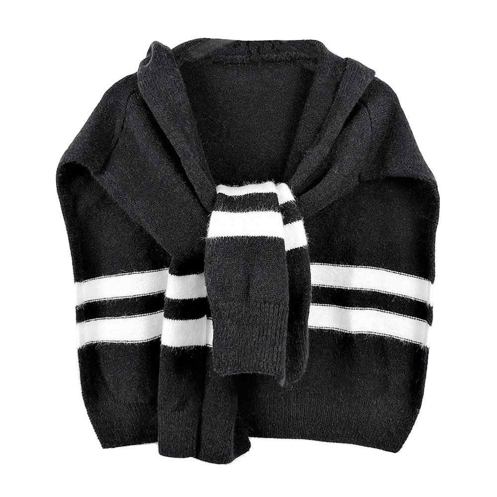 Black Women's Casual Striped Knit Hoodie Top With Long Sleeve, Sweatshirt Outwear Sweater, the perfect accessory, luxurious, trendy, super soft chic capelet, keeps you warm & toasty. You can throw it on over so many pieces elevating any casual outfit! Perfect Gift Birthday, Anniversary, Wife, Mom, Special Occasion