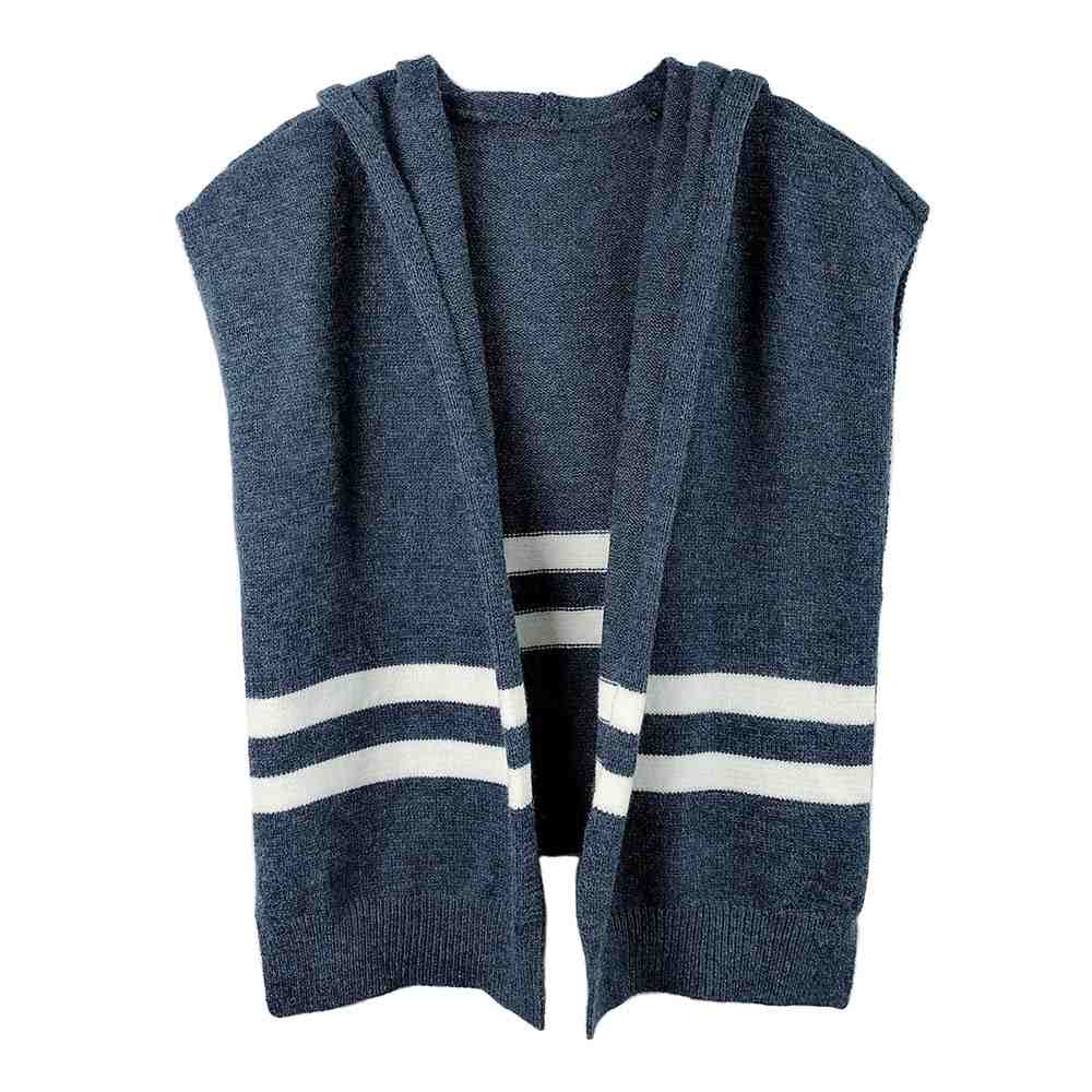 Blue Women's Casual Striped Knit Hoodie Top With Long Sleeve, Sweatshirt Outwear Sweater, the perfect accessory, luxurious, trendy, super soft chic capelet, keeps you warm & toasty. You can throw it on over so many pieces elevating any casual outfit! Perfect Gift Birthday, Anniversary, Wife, Mom, Special Occasion