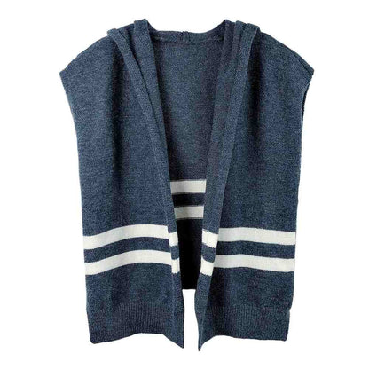 Blue Women's Casual Striped Knit Hoodie Top With Long Sleeve, Sweatshirt Outwear Sweater, the perfect accessory, luxurious, trendy, super soft chic capelet, keeps you warm & toasty. You can throw it on over so many pieces elevating any casual outfit! Perfect Gift Birthday, Anniversary, Wife, Mom, Special Occasion