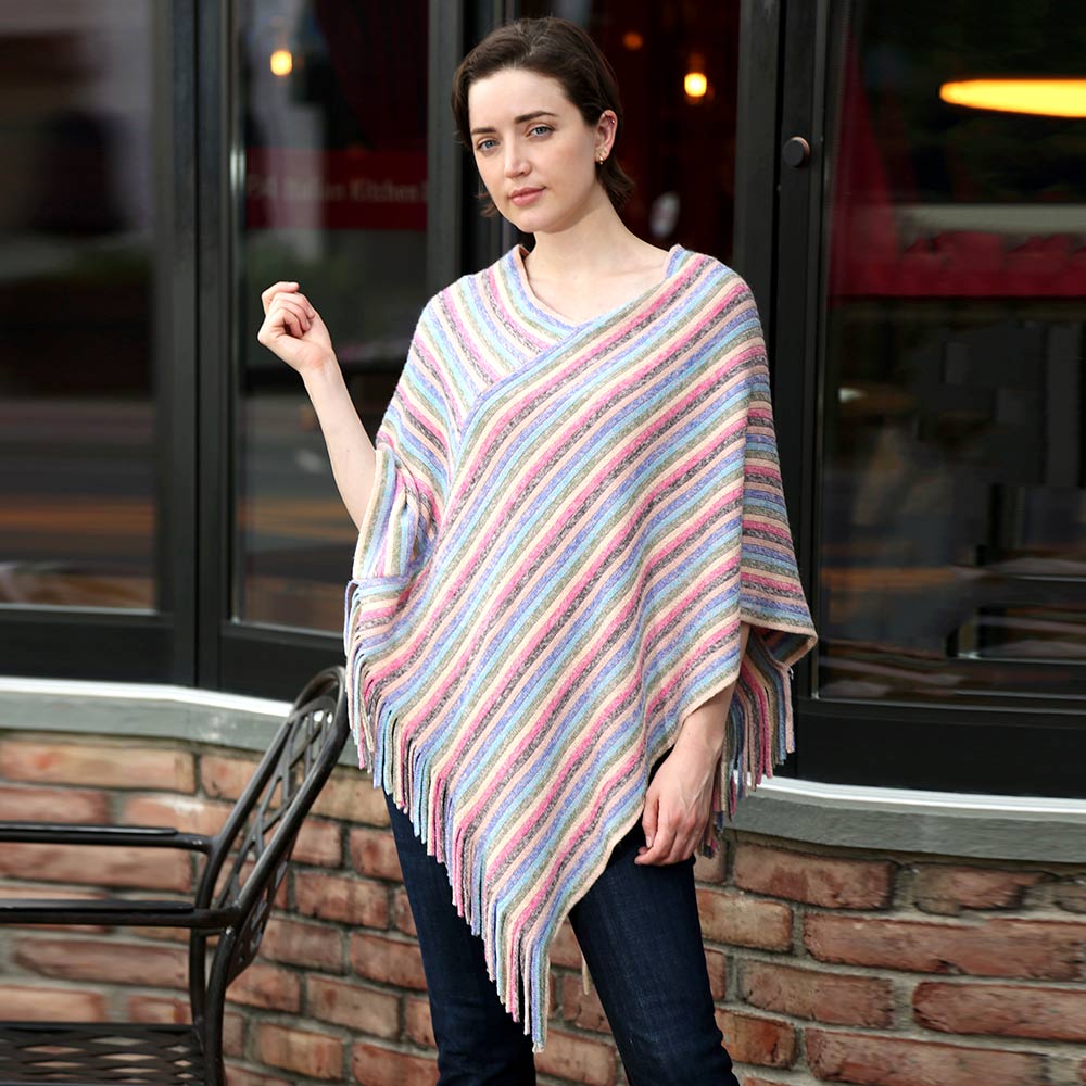 Pink Striped Lurex Knitted Poncho
