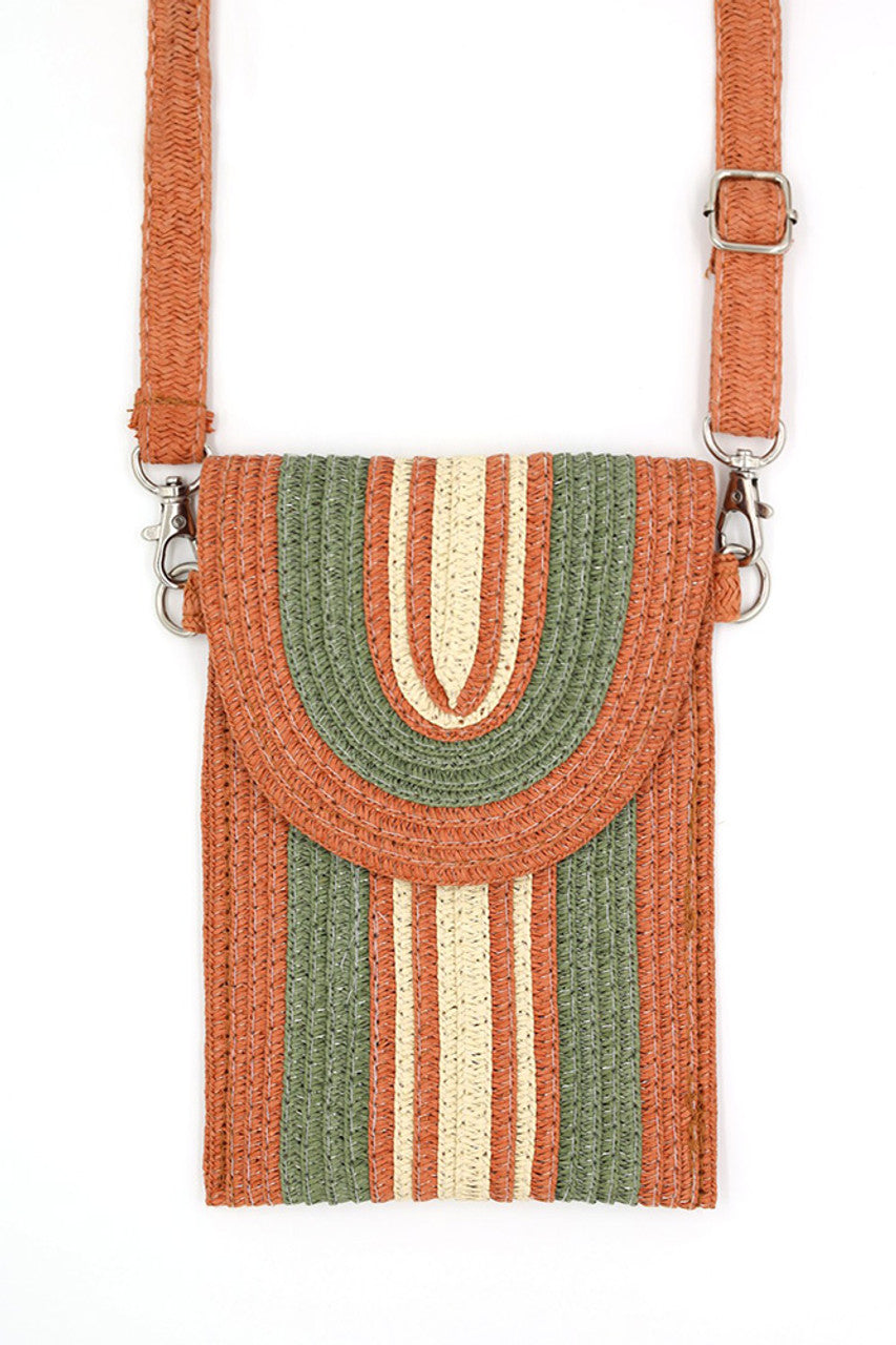 Olive Striped Pattern Straw Cellphone Crossbody Bag offers a refined blend of natural texture and modern design. Made from high-quality straw, it features a distinctive striped pattern that adds visual interest while maintaining a lightweight profile. Designed specifically to hold your cellphone and essentials securely, its crossbody strap ensures comfortable, hands-free wear. This bag is an excellent choice for those seeking a practical yet stylish accessory for daily use or travel.