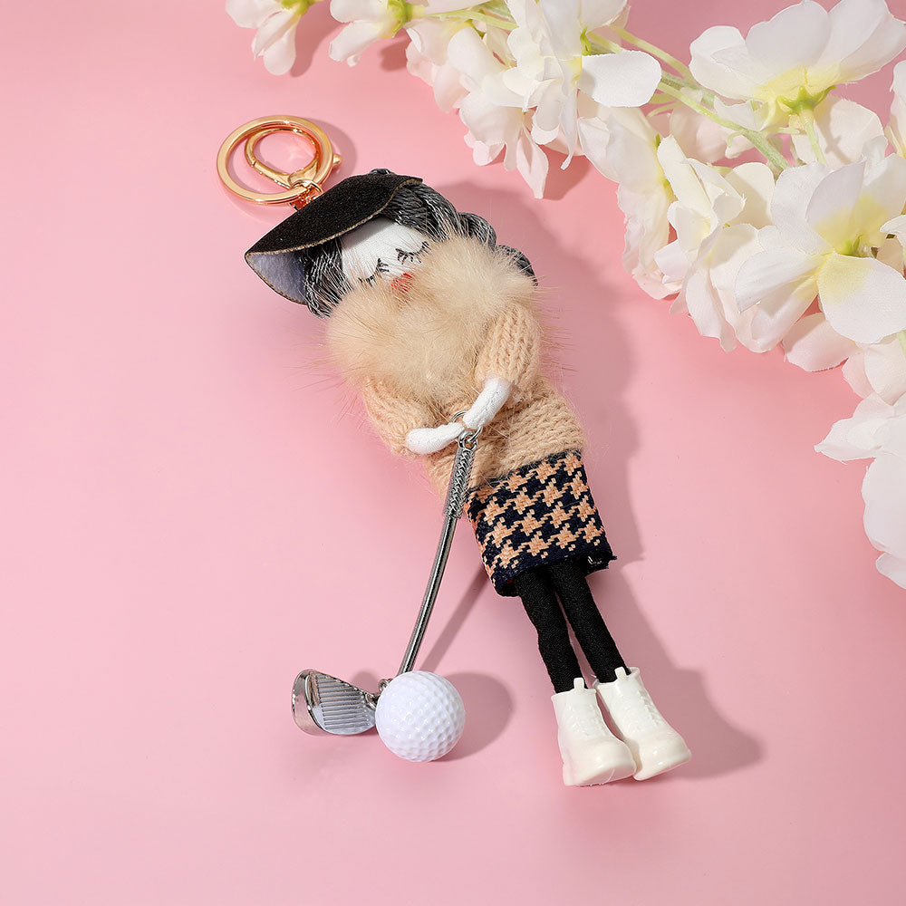 Beige Stylish Golf Girl Doll Keychain / Bag Charm