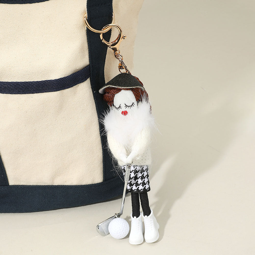 White Stylish Golf Girl Doll Keychain / Bag Charm