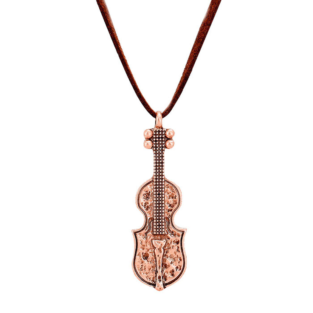Copper Suede Metal Guitar Pendant Necklace, Get ready with these Metal Guitar Pendant Necklace, put on a pop of color to complete your ensemble. Perfect for adding just the right amount of shimmer & shine and a touch of class to special events. Perfect Birthday Gift, Anniversary Gift, Mother's Day Gift, Graduation Gift.
