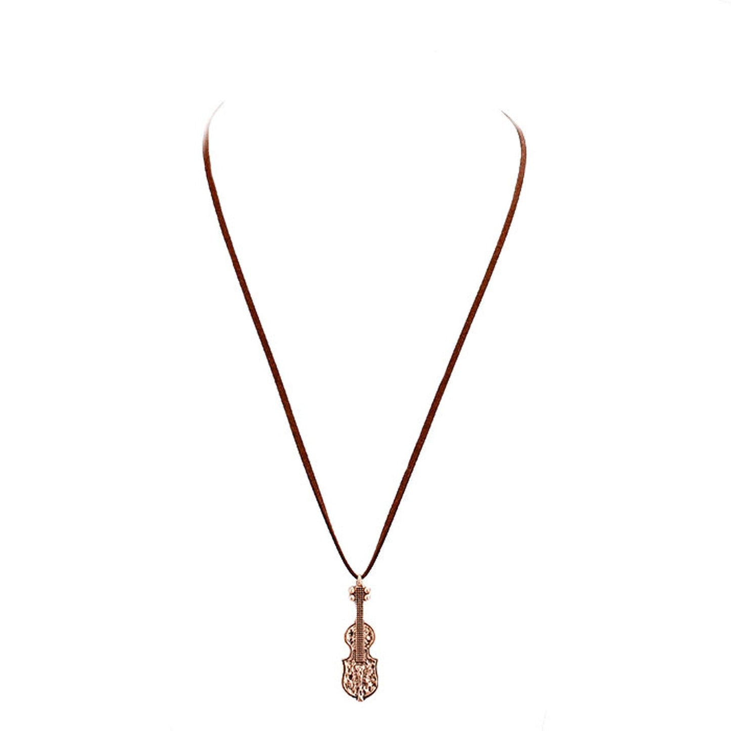 Copper Suede Metal Guitar Pendant Necklace, Get ready with these Metal Guitar Pendant Necklace, put on a pop of color to complete your ensemble. Perfect for adding just the right amount of shimmer & shine and a touch of class to special events. Perfect Birthday Gift, Anniversary Gift, Mother's Day Gift, Graduation Gift.