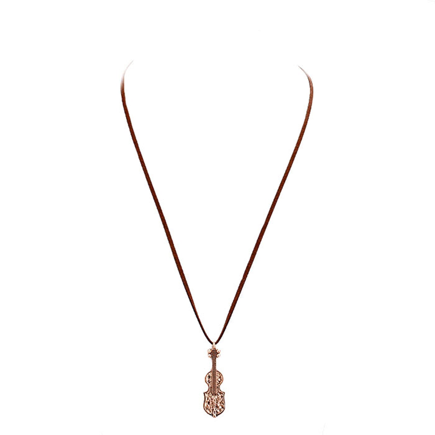 Copper Suede Metal Guitar Pendant Necklace, Get ready with these Metal Guitar Pendant Necklace, put on a pop of color to complete your ensemble. Perfect for adding just the right amount of shimmer & shine and a touch of class to special events. Perfect Birthday Gift, Anniversary Gift, Mother's Day Gift, Graduation Gift.