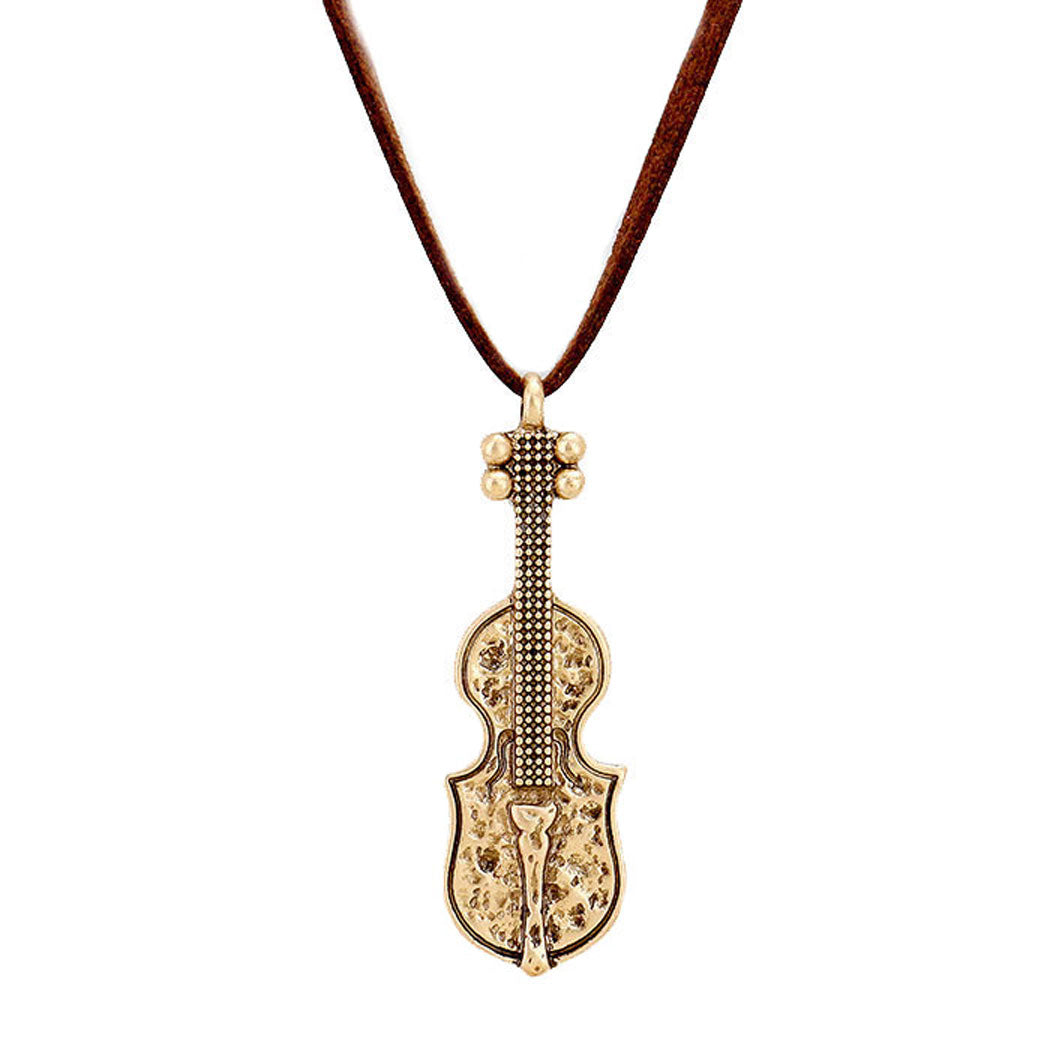 Gold Suede Metal Guitar Pendant Necklace, Get ready with these Metal Guitar Pendant Necklace, put on a pop of color to complete your ensemble. Perfect for adding just the right amount of shimmer & shine and a touch of class to special events. Perfect Birthday Gift, Anniversary Gift, Mother's Day Gift, Graduation Gift.