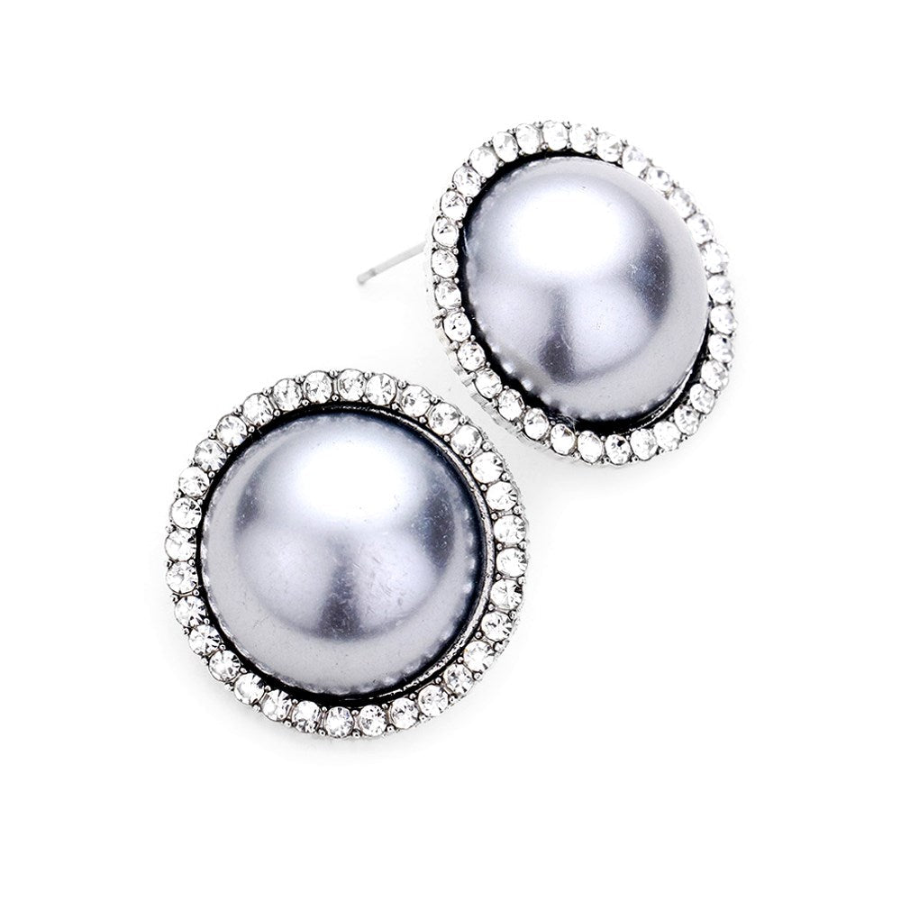 Classic Elegant Crystal Pave Trimmed Pearl Stud Earrings Special Occasion, elegance becomes you in these lustrous studs, luminous faux pearls and sparkling pav√© rhinestones adding just the right amount of shine, a look that‚Äôs polished to perfection. Rhodium, Gold, Gray; Weddings, Prom, Sweet 16, Quinceanera, Graduation