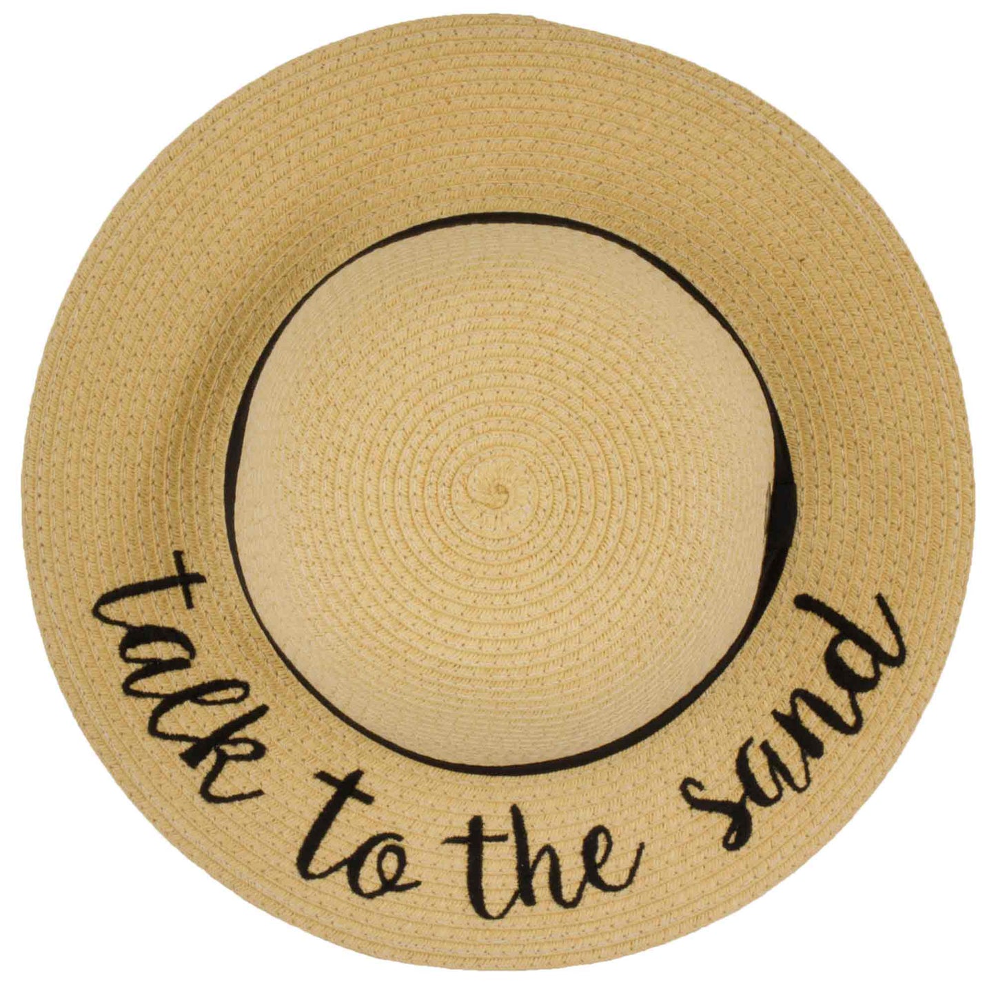 C.C Embroidered Brim Kids Straw Hat 100% Paper Straw Adjustable Strap