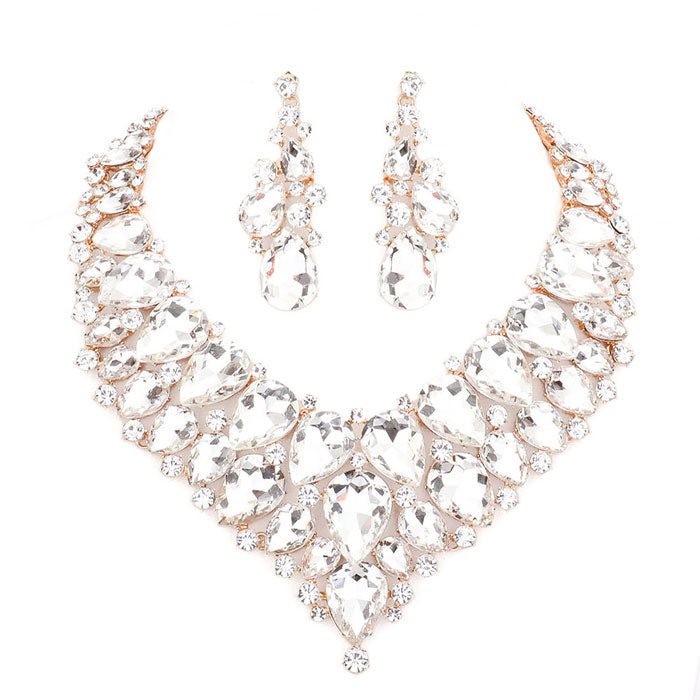 Rose Gold Teardrop Cluster Rhinestone Collar Necklace. Beautifully crafted design adds a gorgeous glow to any outfit. Jewelry that fits your lifestyle! Perfect Birthday Gift, Anniversary Gift, Mother's Day Gift, Anniversary Gift, Graduation Gift, Prom Jewelry, Just Because Gift, Thank you Gift.