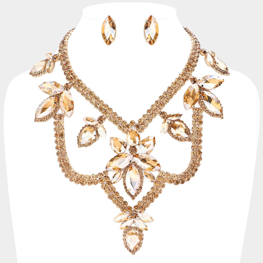 Lt Col Topaz Teardrop Marquise Stone Accented Draped Evening Necklace