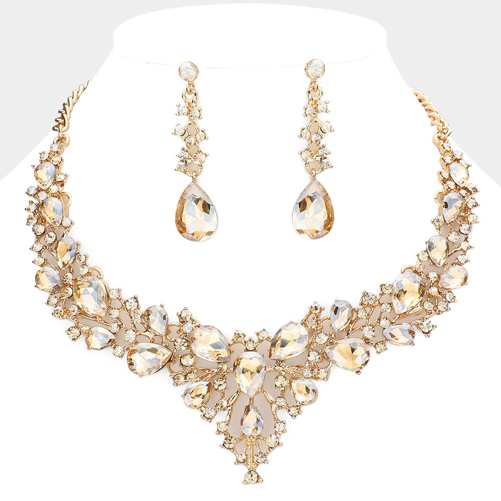 Lt Col Topaz Teardrop Round Stone Cluster Evening Necklace