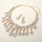 Clear, Gold Teardrop Stone Chandelier Evening Necklace