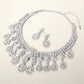 Clear, Silver Teardrop Stone Chandelier Evening Necklace