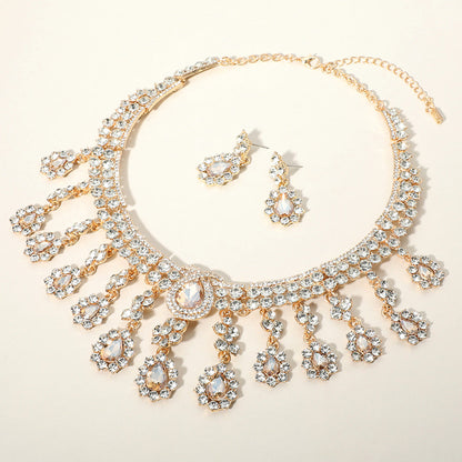 Gold, Lt Col Topaz Teardrop Stone Chandelier Evening Necklace