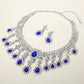 Sapphire, Silver Teardrop Stone Chandelier Evening Necklace