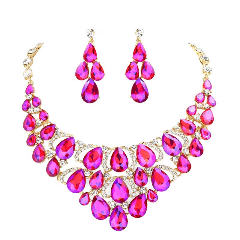 AB Purple Teardrop Stone Cluster Evening Necklace, delicately polished necklace will enhance your look, versatile enough for wearing straight through the week, perfectly lightweight for all-day wear, coordinate with any ensemble from business casual to everyday wear, the perfect addition to every outfit. Adds a touch of beautiful inspired beauty to your look .