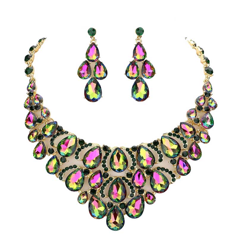 Vitrail Teardrop Stone Cluster Evening Necklace, delicately polished necklace will enhance your look, versatile enough for wearing straight through the week, perfectly lightweight for all-day wear, coordinate with any ensemble from business casual to everyday wear, the perfect addition to every outfit. Adds a touch of beautiful inspired beauty to your look .