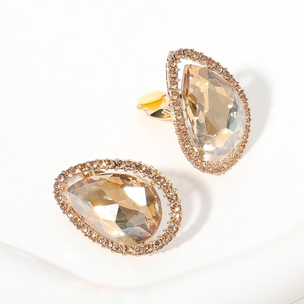 Gold, Lt Col Topaz Teardrop Stone Evening Clip On Earrings