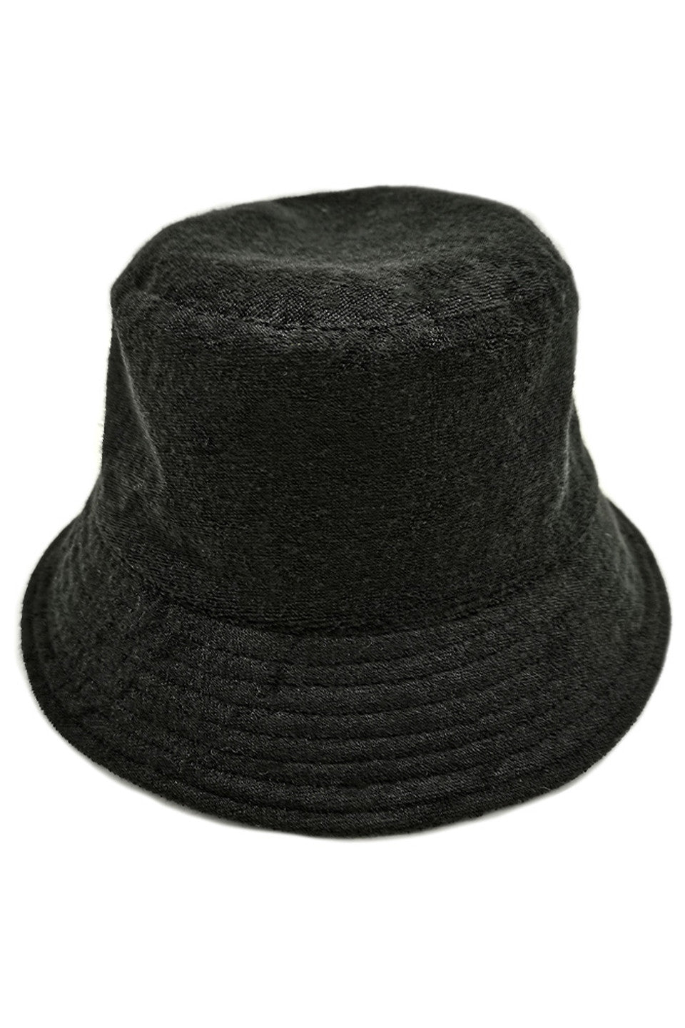 Black TERRY BUCKET HAT features a specialized looped fabric structure that enhances moisture absorption by increasing surface contact. Its precisely engineered seam design evenly distributes tension, helping maintain the hat’s shape during extended wear. The crown depth is scientifically calibrated to ensure a secure and consistent fit across different head sizes, while the reinforced brim holds its shape and protective angle in a variety of conditions. Designed with breathability in mind, the hat promotes 