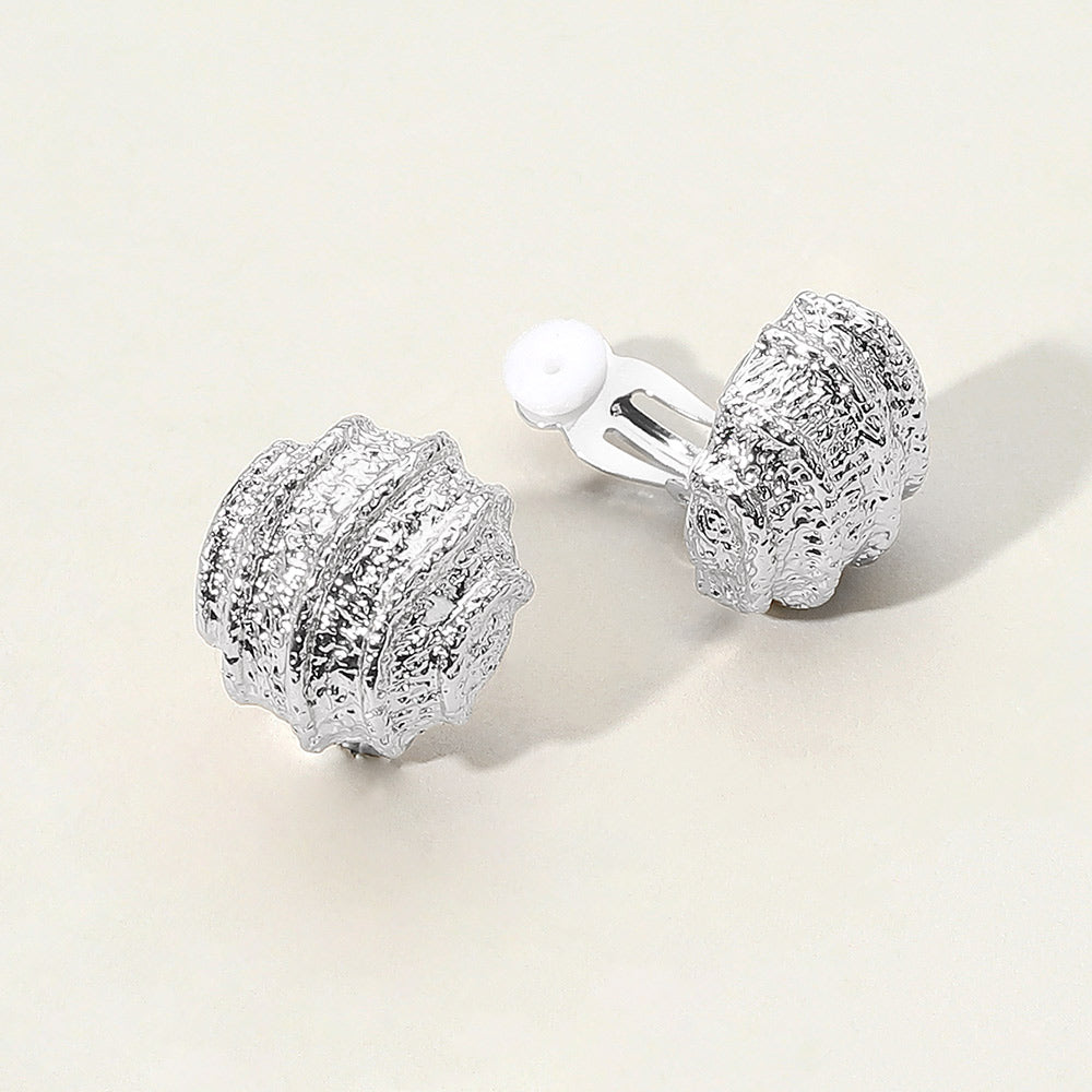Silver Textured Metal Ripple Ball Clip On Earrings