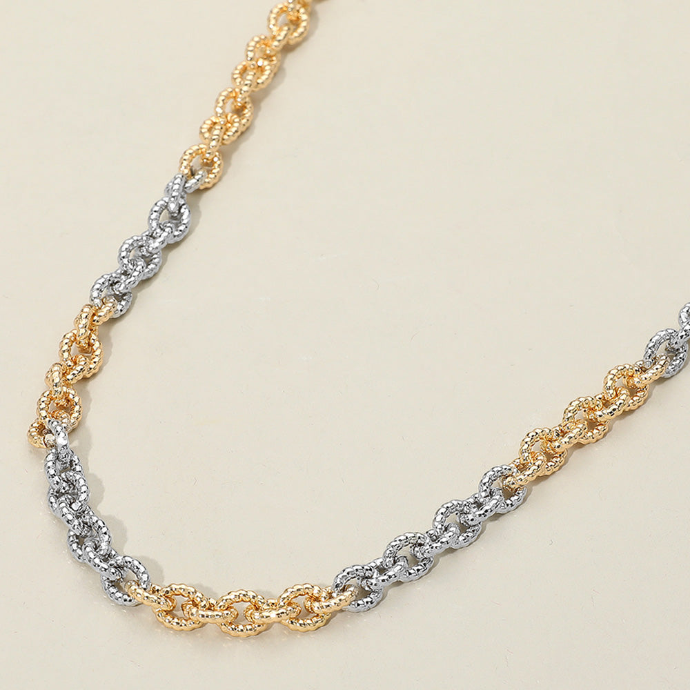 Two Tone Textured Metal Two Tone Chain Link Necklace
