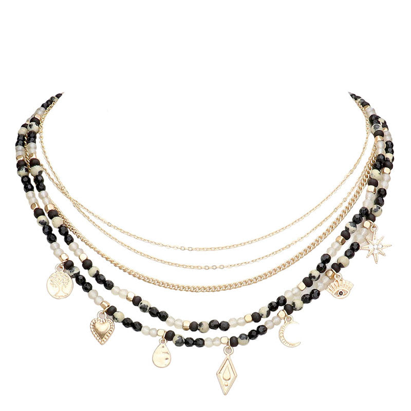 Black Tree of Life Heart Teardrop Crescent Moon Evil Eye North Star Pendant Station Multi Layered Necklace. Beautifully crafted design adds a gorgeous glow to any outfit. Jewelry that fits your lifestyle! Perfect Birthday Gift, Anniversary Gift, Mother's Day Gift, Anniversary Gift, Graduation Gift,  Just Because Gift.