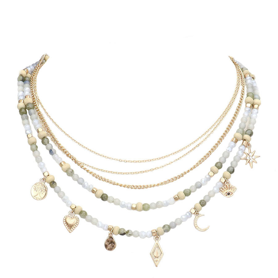 Mint Tree of Life Heart Teardrop Crescent Moon Evil Eye North Star Pendant Station Multi Layered Necklace. Beautifully crafted design adds a gorgeous glow to any outfit. Jewelry that fits your lifestyle! Perfect Birthday Gift, Anniversary Gift, Mother's Day Gift, Anniversary Gift, Graduation Gift,  Just Because Gift.