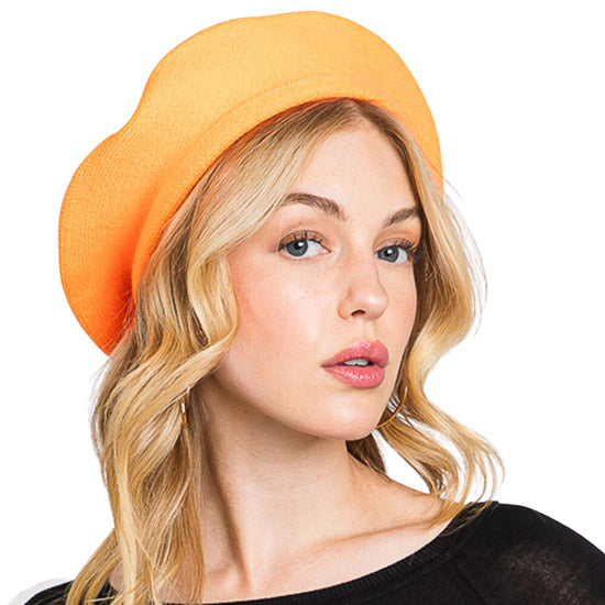 Trendy Fashionable Winter Stretchy Solid Beret Hat - NeonOrange - Beret Hats