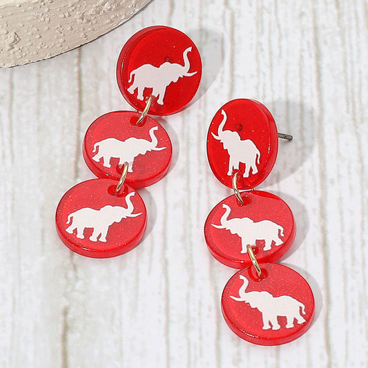 Red Triple Elephant Disc Game Day Style Drop Earrings