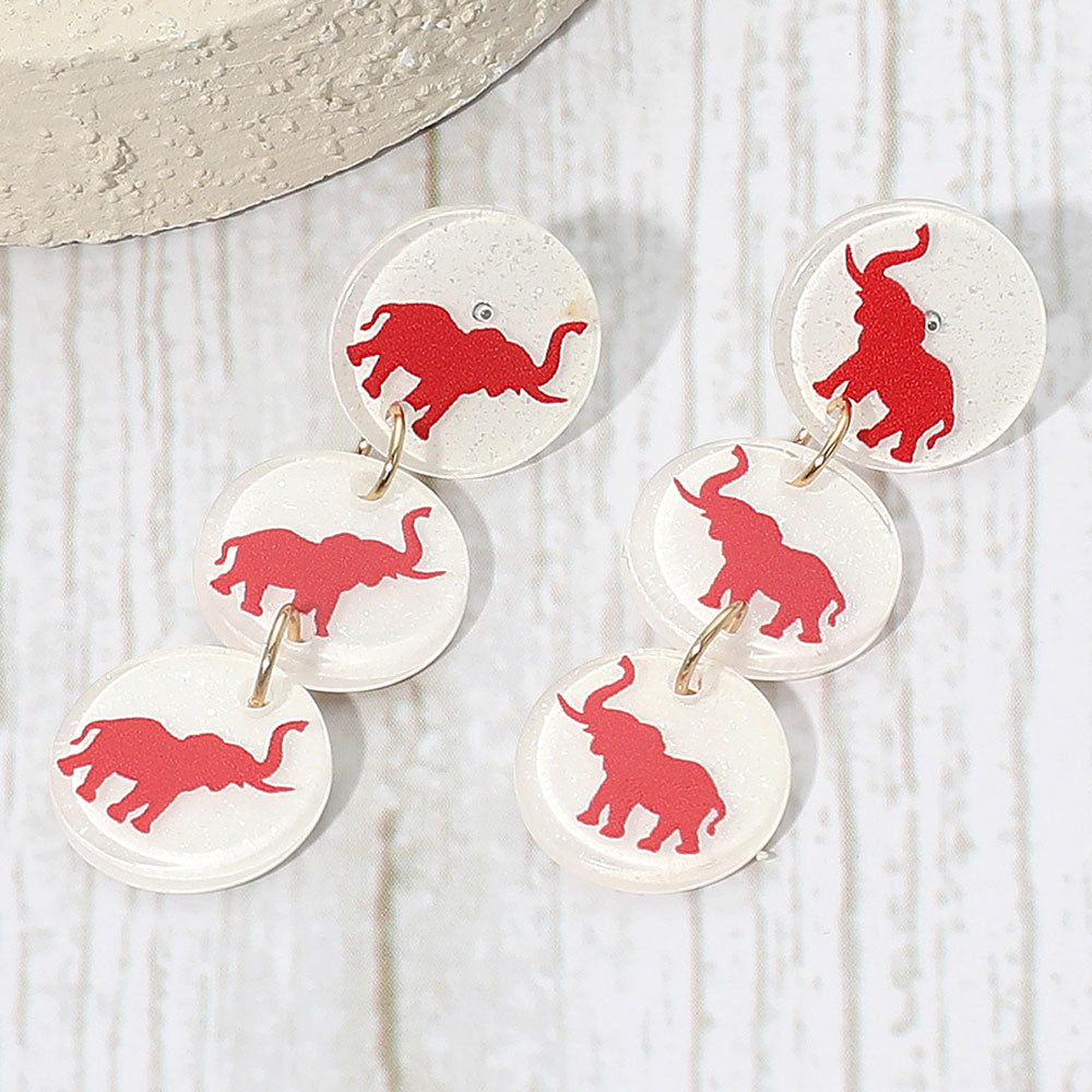 White Triple Elephant Disc Game Day Style Drop Earrings