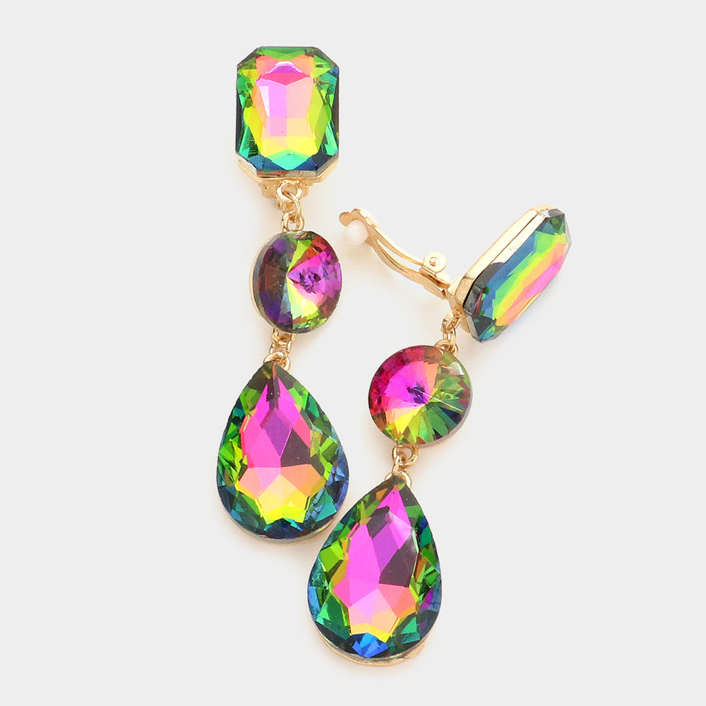 Vitrail Medium Triple Glass Crystal Drop Clip On Earrings