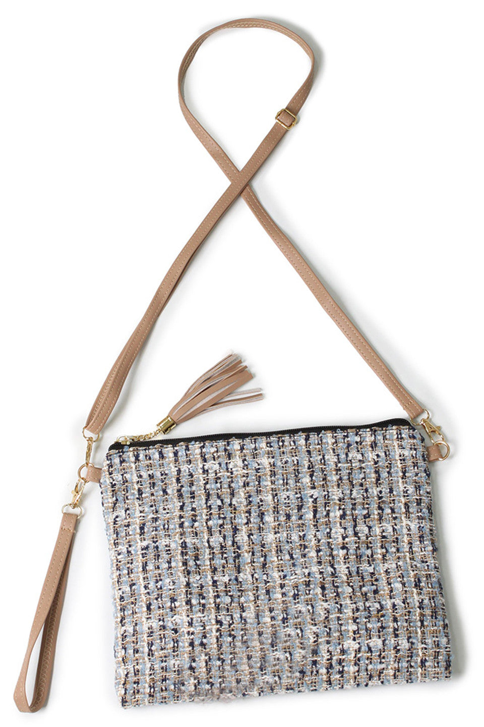 Tweed Lurex Crossbody Bag expertly blends timeless tweed fabric with a subtle lurex thread, creating a sophisticated accessory that enhances any ensemble. Designed for versatility, its compact size and adjustable strap provide comfortable, hands-free wear. Durable and stylish, this bag is ideal for those seeking a refined yet practical addition to their wardrobe. 