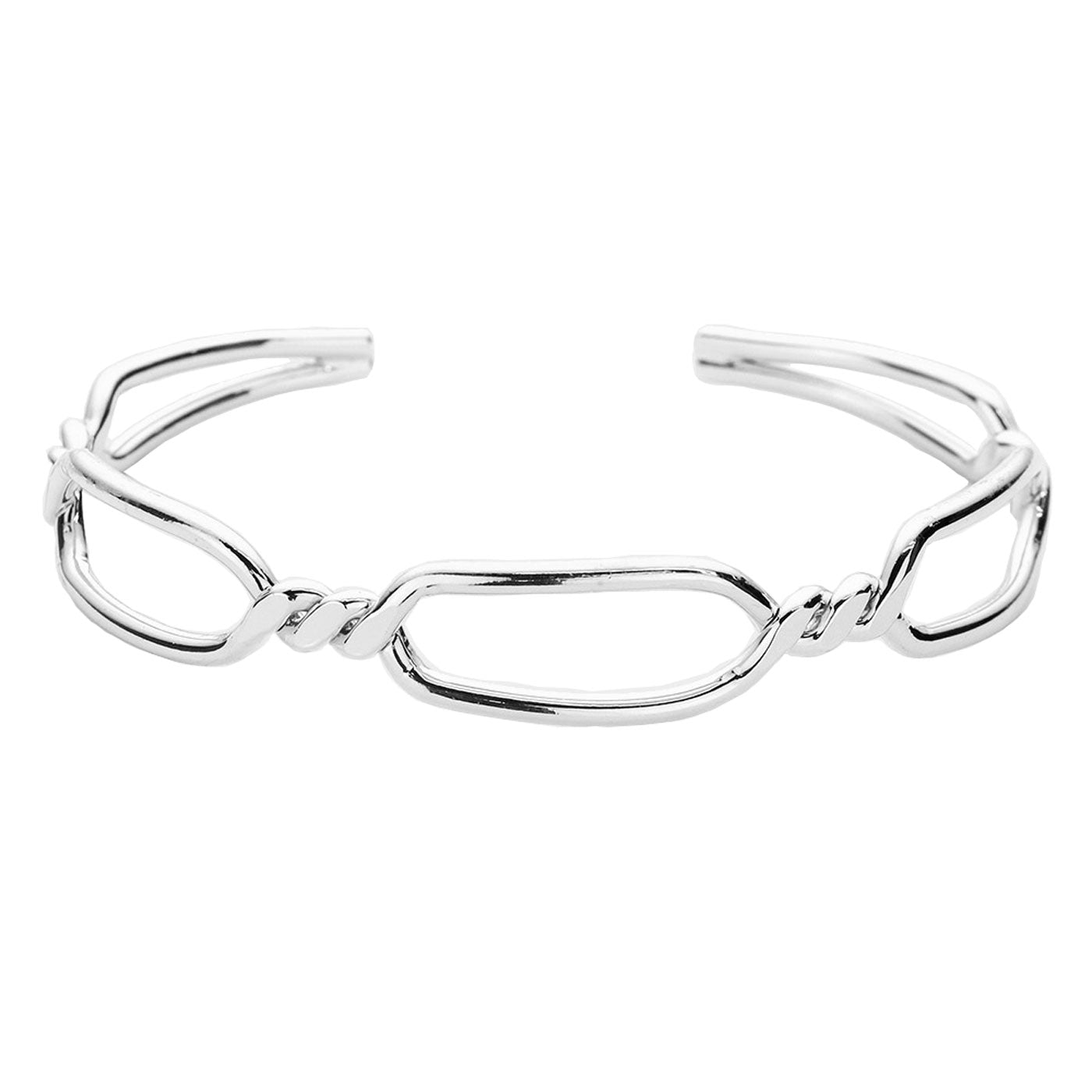 Rhodium Twisted Brass Metal Open Hexagon Cuff Braceletwear with your favorite tops & dresses all year round! Metal Cuff is versatile, goes with practically anything! Birthday Gift, Christmas Gift, Anniversary Gift, Regalo Navidad, Regalo Cumpleanos, Regalo Dia del Amor, Valentine's Day Gift, Mother's Day Gift, Regalo Dia Madre