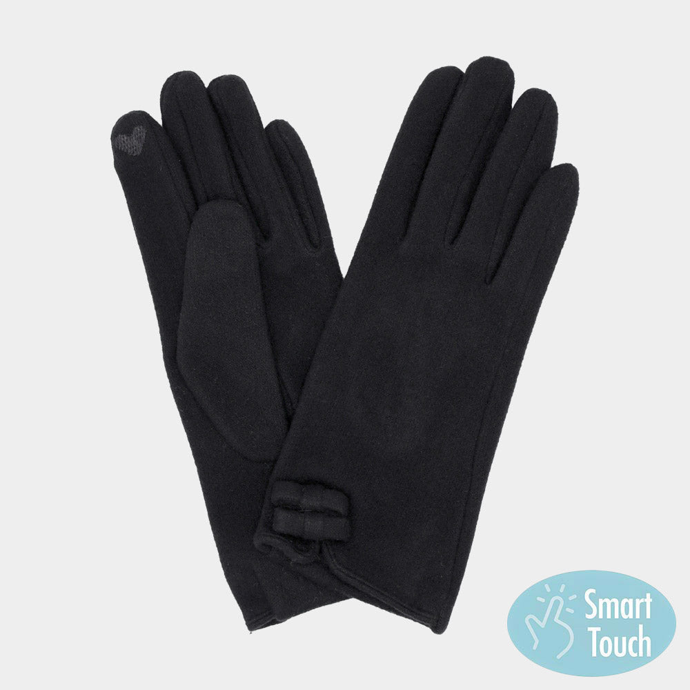 Black Two Mini Bow Accent Soft Smart Touch Winter Gloves