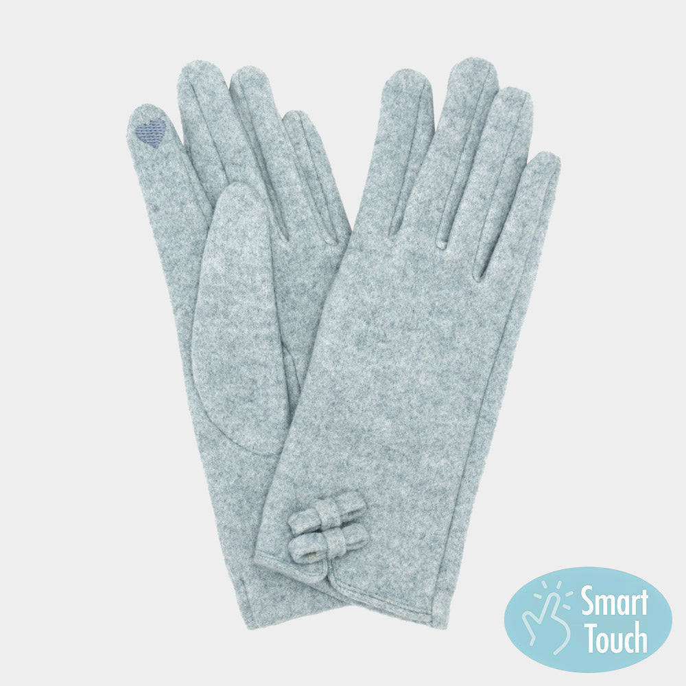 Blue, Dark Two Mini Bow Accent Soft Smart Touch Winter Gloves